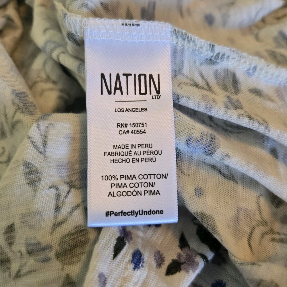 Nation LTD Womens Blue Floral Ruffle Pima Cotton Sleeveless Top Large RN150751 - Picture 3 of 10